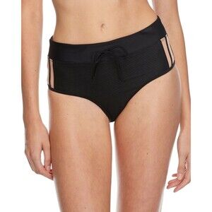 Body Glove Women's Scandal Retro Ribbed Full Coverage Bikini Bottom sz S Black
